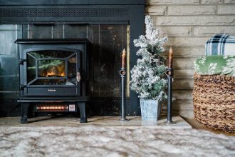 Poêle à bois installé dans un salon chaleureux et accueillant