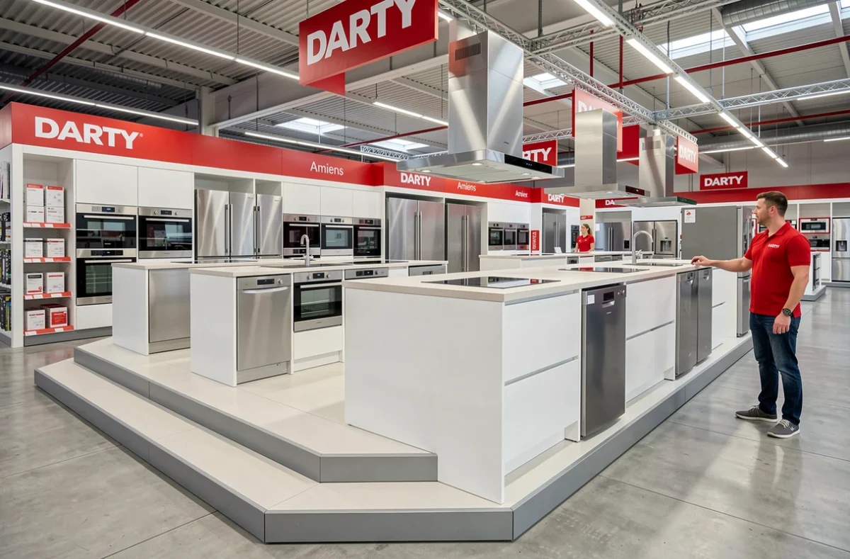 Rayon électroménager cuisine de DARTY Amiens avec fours encastrables et plaques à induction exposés