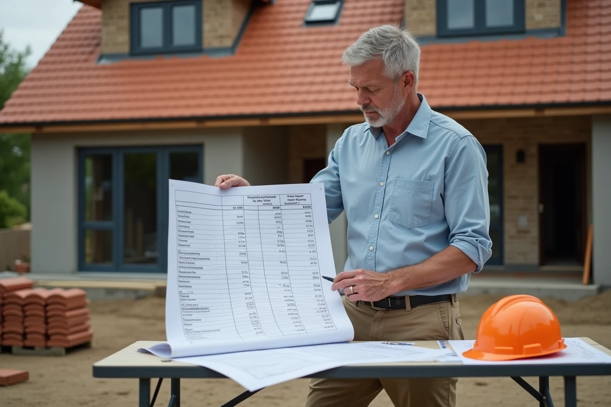 Architecte consultant un devis de charpente et toiture pour une maison de 100m2 sur chantier