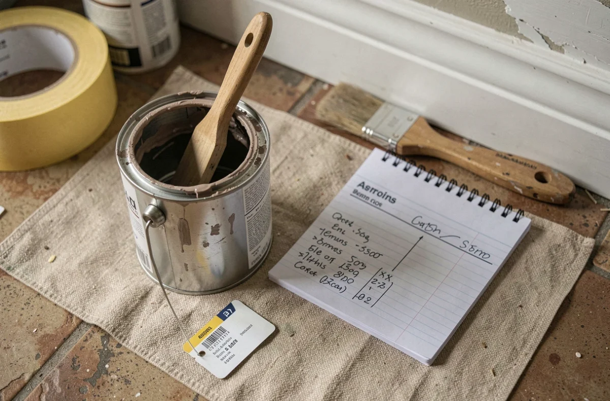 Estimation du coût de peinture au mètre carré avec devis manuscrit et matériaux de rénovation