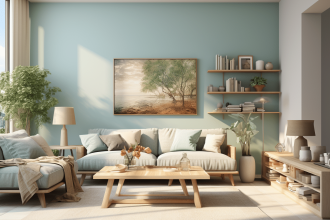 Harmonisation du bleu canard et beige dans un intérieur moderne