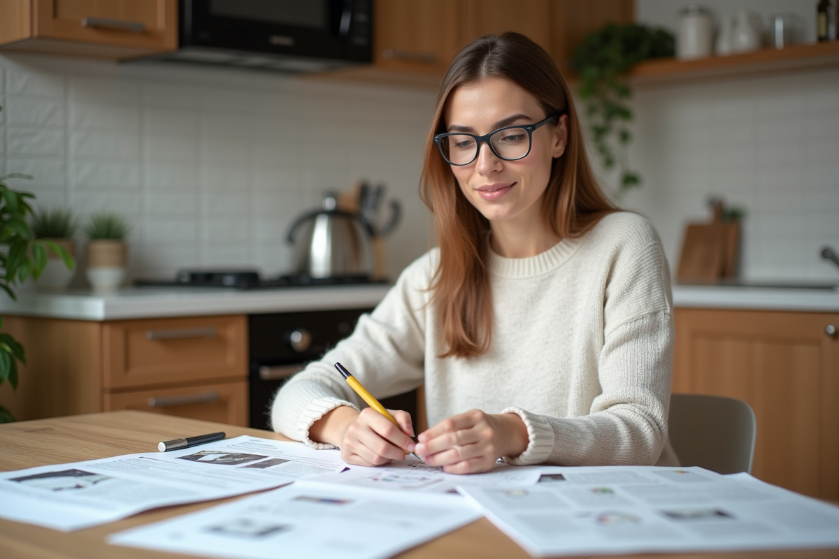 Femme examinant devis d isolation cellulose à la maison