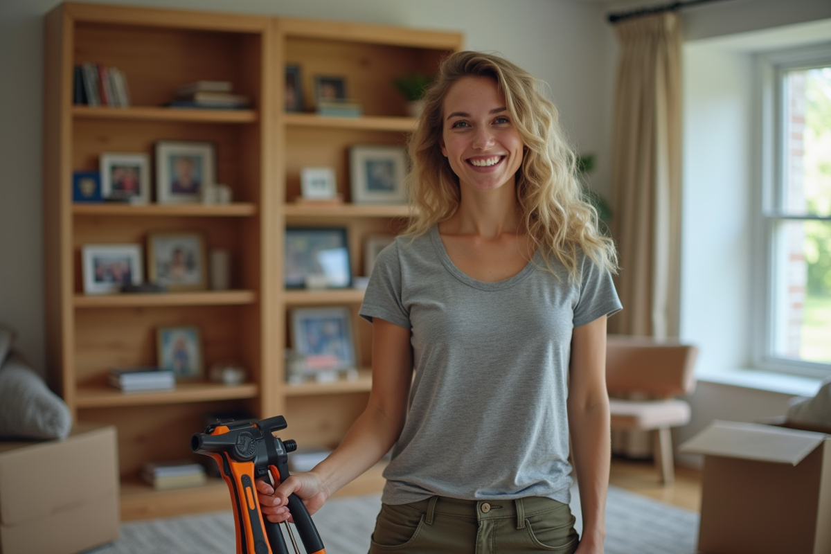 Femme monteuse souriante avec outils près d