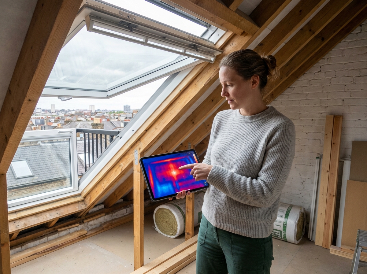 Jeune femme utilisant une tablette pour visualiser une carte thermique