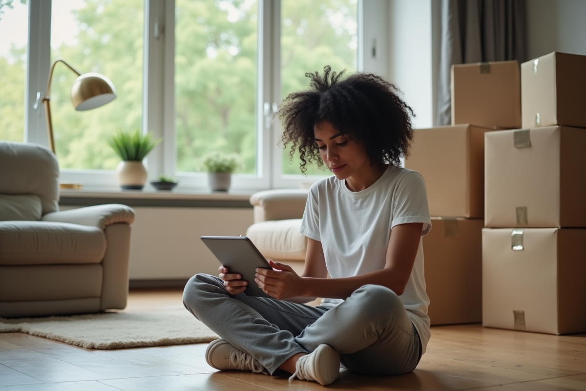 Jeune femme utilisant une tablette pour mesurer