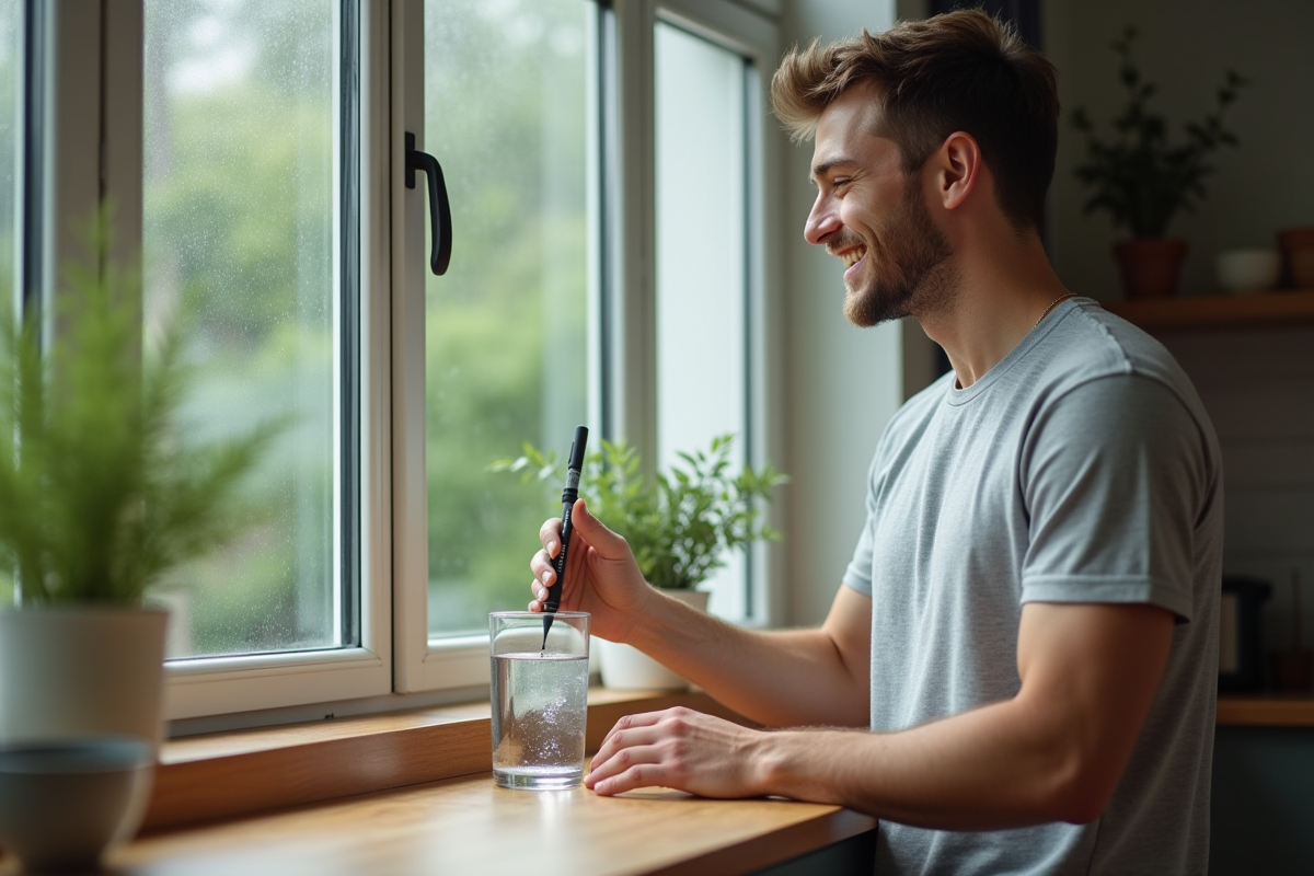 Jeune homme vérifiant la qualité de l