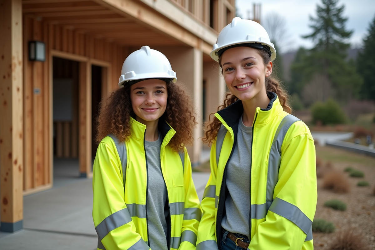 Deux jeunes ingénieures en sécurité sur un chantier écologique