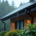 Maison moderne avec toit incliné sous une pluie douce