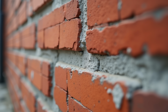 Vue rapprochée d'un mur en construction avec barriere d'etancheite