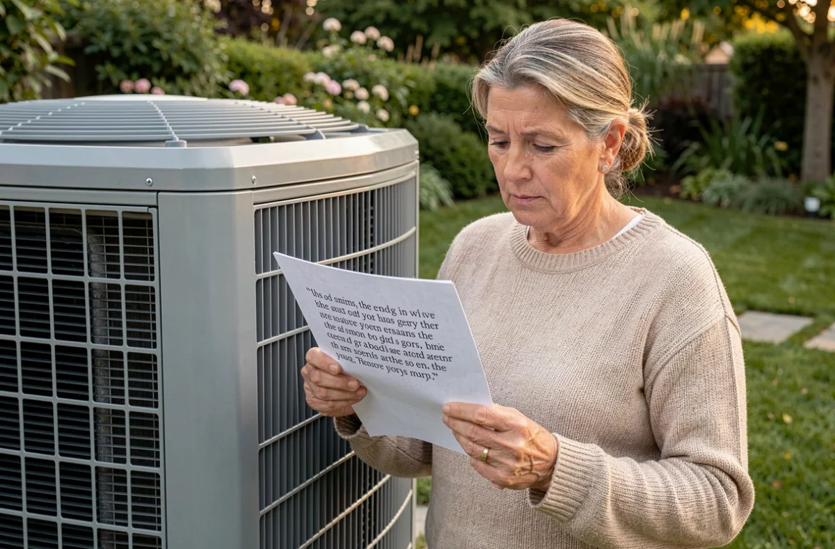 Propriétaire examinant un devis d'installation de pompe à chaleur air-eau dans son jardin