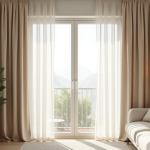 Rideaux en lin beige élégants dans un salon lumineux