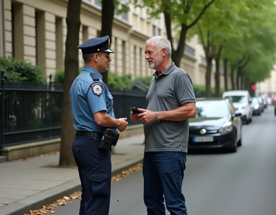 Riverain signalant un stationnement illégal sur trottoir à un agent de police municipale devant son domicile